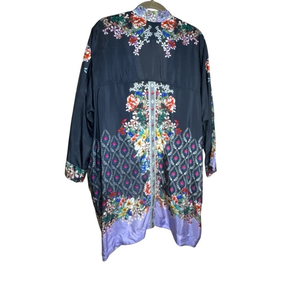 Johnny Was Shae Printed Silk Kimono Floral Mixed Print Purple Black Size Small - Picture 11 of 16